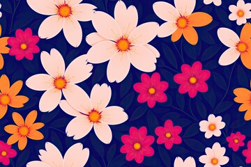 Obraz premium Seamless flowers pattern painting with trendy colors. Print Design, generative ai, perfect for interior, furniture and fashion.