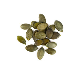 Pumpkin Seeds Isolated, Raw Pepita Grains, Scattered Green Healthy Nuts, Pumpkin Seed Group on White