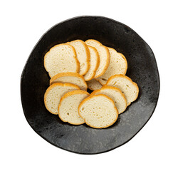 Dry Round Crackers Isolated, Sliced French Baguette Bread, Crunchy Croutons, Bruschetta Crackers,...