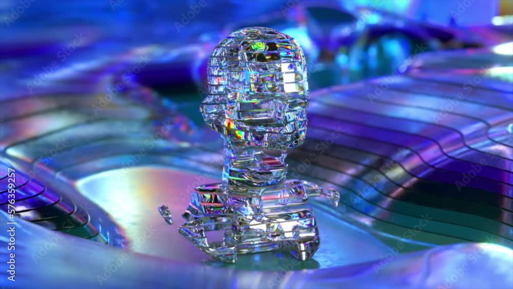 Poster visualization of artificial intelligence. the moving parts of the head rotate. high tech. neural net
