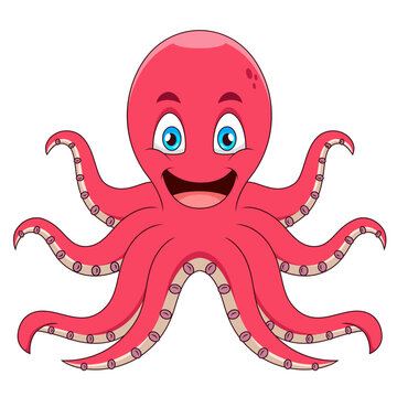Cartoon illustration of a cute octopus smiling