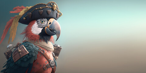 Obraz premium Cartoon Parrot Dressed as a Pirate. Generative Ai