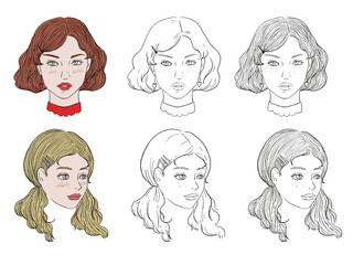 白黒、モノトーン、線画のイラスト(手書き、オシャレ、雑誌、ファッション、可愛い、人物、女の子) Black and white, monotone, and line drawing illustrations.Handwritten, stylish, magazine, fashion, cute, person, girl.	
