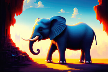 Modern drawing of elephant, Colorful magic elephant, cartoon style painting. Generative ai art illustration