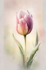 Beautiful tulip flower in the style of watercolour.