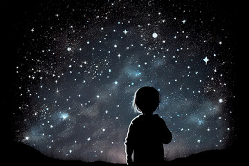 Fototapeta na wymiar child looking at the stars,Generative AI