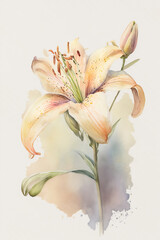 Fototapeta na wymiar Beautiful Lily flower in the style of watercolor painting