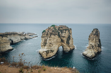 Fototapeta premium Raouche, Pigeons' Rock in the Morning, Beirut 2022