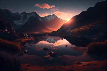 sunset in the mountains,Generative AI