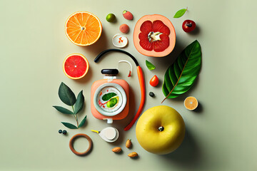 Flat lay health still life with copy space. Generative Ai