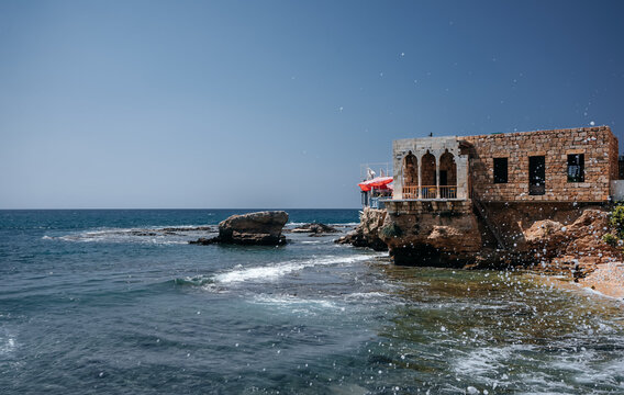 sunny day on the Beach of Batroun in September 2022 in Lebanon 
