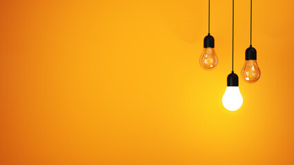 The concept of a light bulbs on an orange background, place for text and design, light bulbs background, bulb