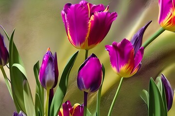 Abstract spring tulips. Luxurious fluid fluid art flowers. Generative AI