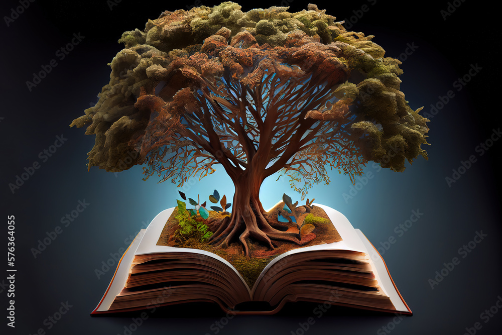 Aufkleber tree of knowledge growing on open textbook for educational investment . generative ai