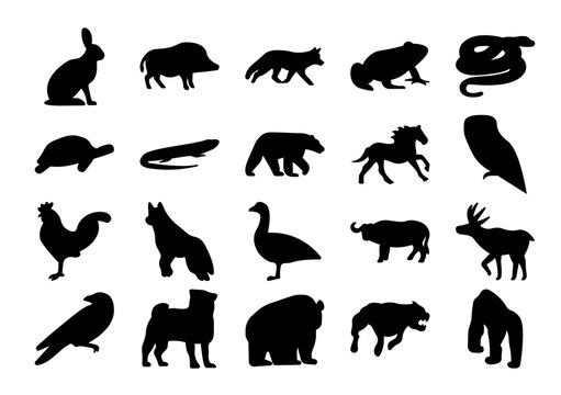 Set animals large set of animals in a black style.