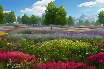 Illustration of a flower meadow in spring. Generative AI