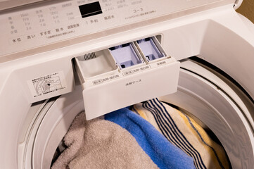 洗濯物がたまった全自動洗濯機