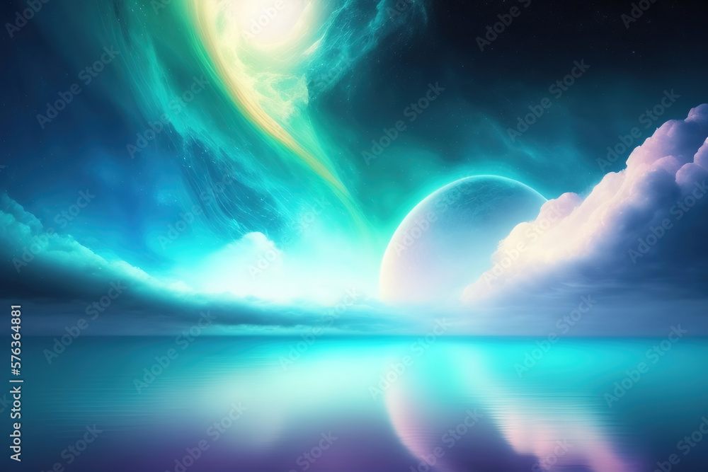 Wall mural generative ai: abstract background with wave and bright colors