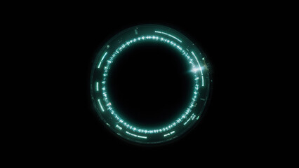 UI futuristic abstract blue circular interface background. Round dashboard display for game with copy space isolated on black color. Generative AI.
