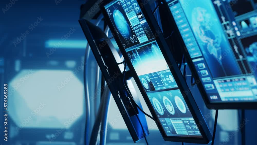 Poster futuristic spaceship control panel interface. spacecraft digital dashboard background with indicator