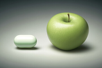 An apple a day keeps the pills away - Illustration of a green apple and a pill