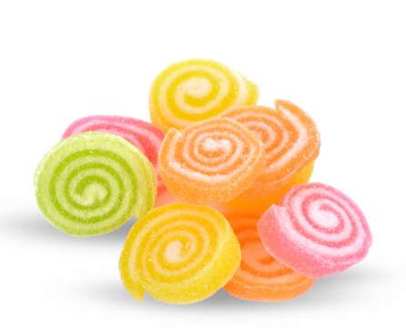 Jelly sweet, flavor fruit, candy dessert colorful on sugar on transparent.