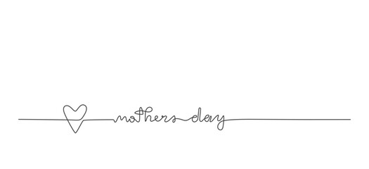 Line vector lettering Mothers day. Greeting banner with handwritten text. Continuous line drawing text design
