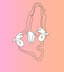 Astrological zodiac sign. Bull. Taurus. Aries. Sheep. Neon gradient. Abstract one line. Vector illustration. 