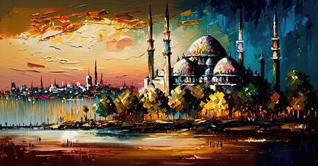 world travel theme big old city illustration of culture diversity, Arab ancient desert town, Generative Ai