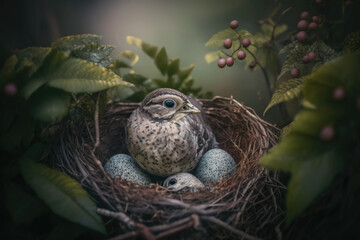 Fototapeta na wymiar Bird nest with eggs AI Generative