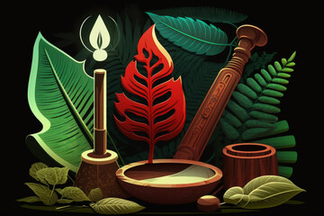 A mysterious still life with the antiquated tools of a naturalist or researcher. Generative AI