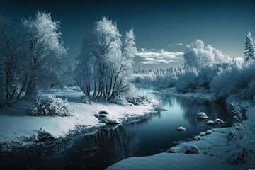 Beautiful blue winter nature background (Generative AI)