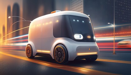 Obraz na płótnie Canvas futuristic hi-tech car with blur speed motion light trail, Generative Ai