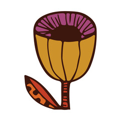 Abstract tulip vintage folk mini flowers garden plants isolated on white background. Vector illustration