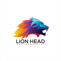 lion head logo design gradient colorful