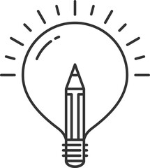 Bulb with pencil inside, creative idea or education concept, line icon