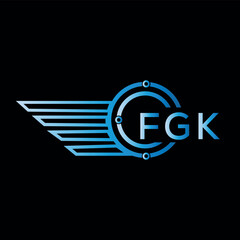 FGK logo, letter logo. FGK blue image on black background. FGK technology Monogram logo design for entrepreneur best business icon.
