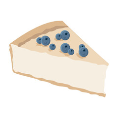 cheesecake with blueberries vector flat illustration