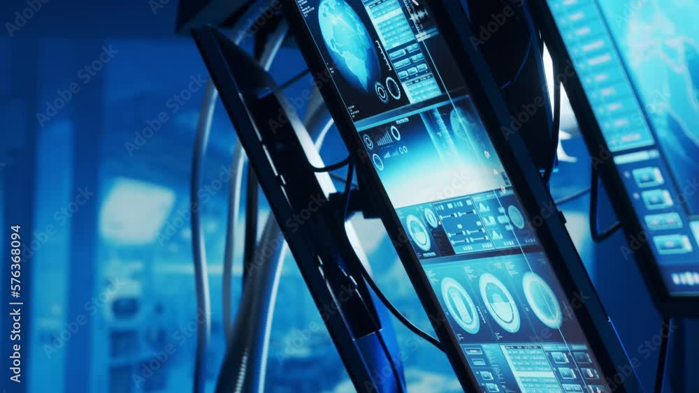 Fototapete futuristic spaceship control panel interface. spacecraft digital dashboard background with indicator