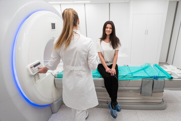 Medical CT or MRI Scan with a patient in the modern hospital laboratory. Interior of radiography...