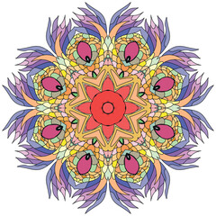 Zentangle dragon on mandala. Hand drawn decorative vector illustration