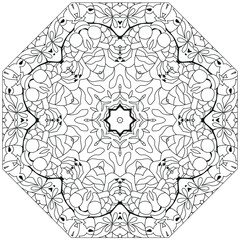 Hand drawn zentangle circular ornament for coloring page.