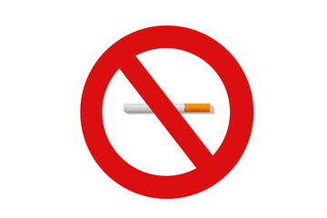 No smoking. No smoking sign with real cigarette on isolated white background