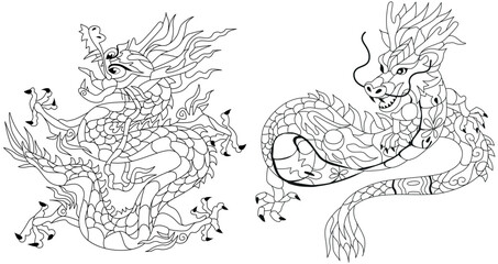 Zentangle dragons. Hand drawn decorative vector illustration for coloring