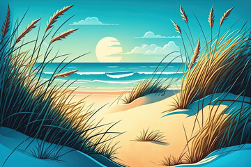 Beach dunes with dune grasses. Generative AI