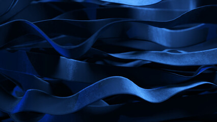 Vibrant blue silk ribbons move in undulating motions. Fast and slow mesmerizing movements. Sway in the wind.