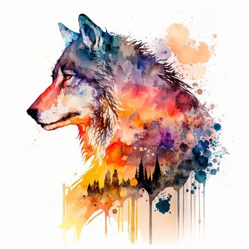 Watercolor wolf generative AI