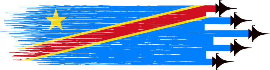Democratic Republic of the Congo.flag with military fighter jets isolated   background