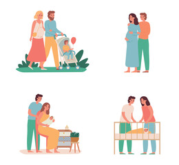 Young family with little baby, parents with kids
