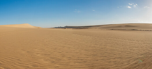 Barren desert landscape in hot climate with sand dunes